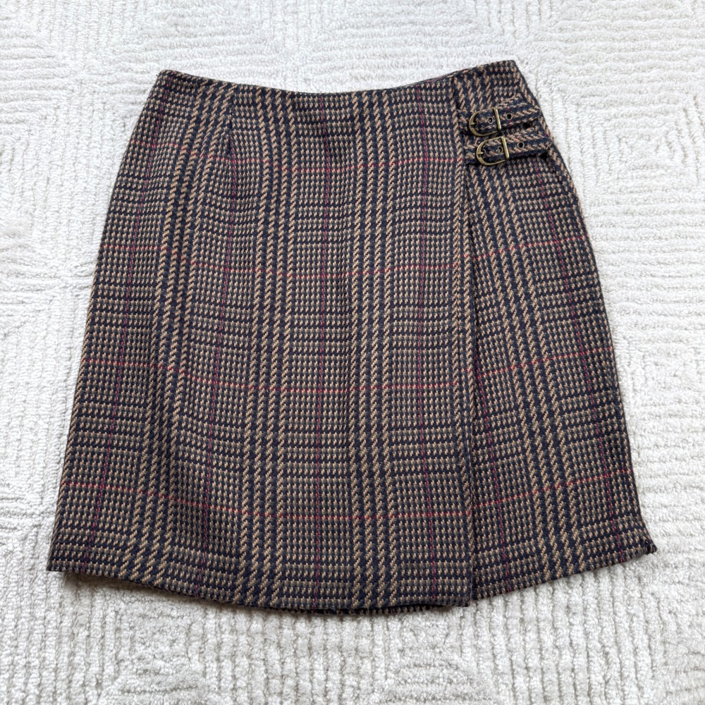 Bushwacker Plaid Faux Wrap Skirt Women's 8 Buckle Dark Academia Preppy Vintage